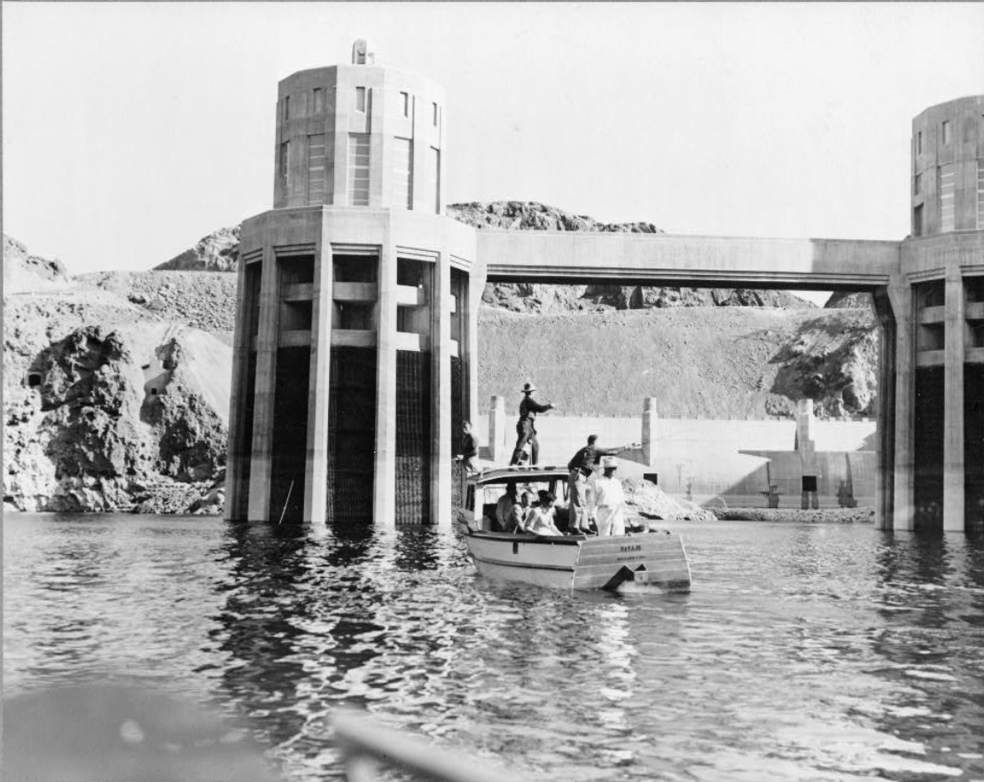 Fishing by the Intake Tower, Hoover Dam, 1938, Photo by Cliff Segerblom